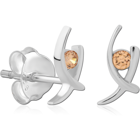 STERLING SILVER 925 PLATED JEWELED EAR STUDS PAIR