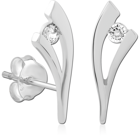 STERLING SILVER 925 PLATED JEWELED EAR STUDS PAIR