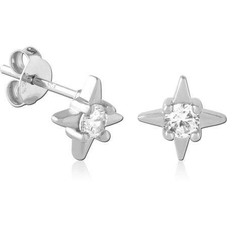 STERLING SILVER 925 PLATED JEWELED EAR STUDS PAIR