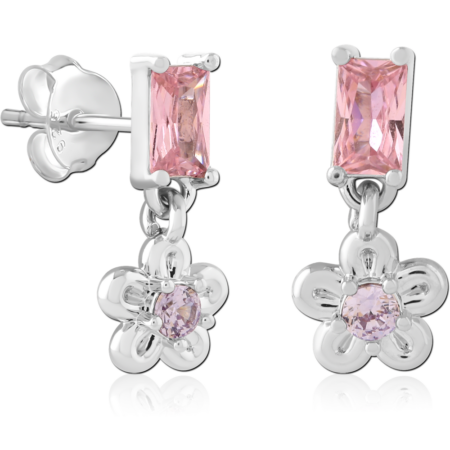 STERLING SILVER 925 PLATED JEWELED EAR STUDS PAIR