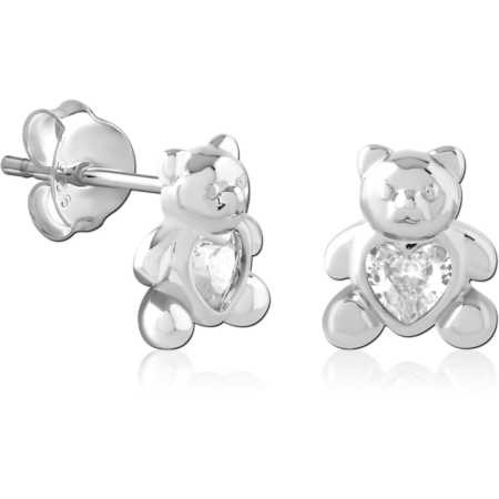 STERLING SILVER 925 PLATED JEWELED EAR STUDS PAIR