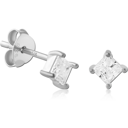 STERLING SILVER 925 PLATED JEWELED EAR STUDS PAIR