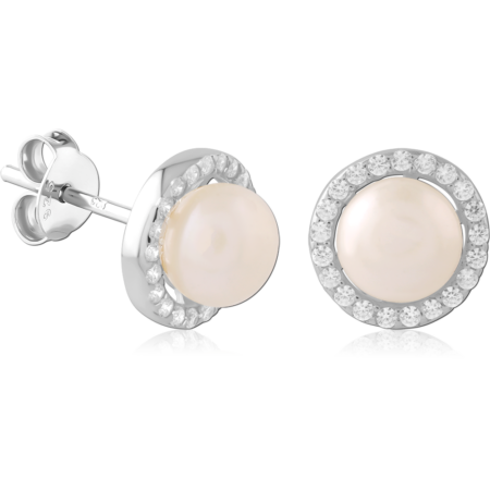 STERLING SILVER 925 PLATED JEWELED EAR STUDS PAIR