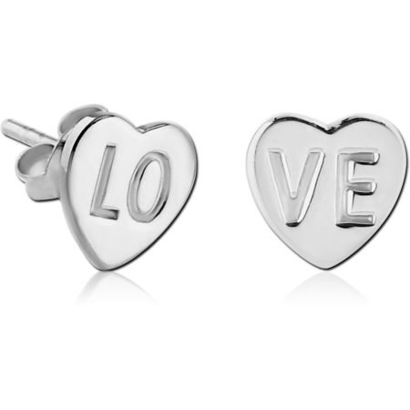 STERLING SILVER 925 EAR STUDS PAIR - LOVE