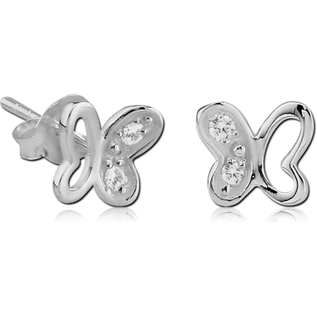 SILVER JEWELED EAR STUDS PAIR - BUTTERFLY