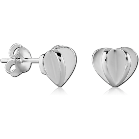 STERLING SILVER 925 EAR STUDS PAIR - 3D HEART