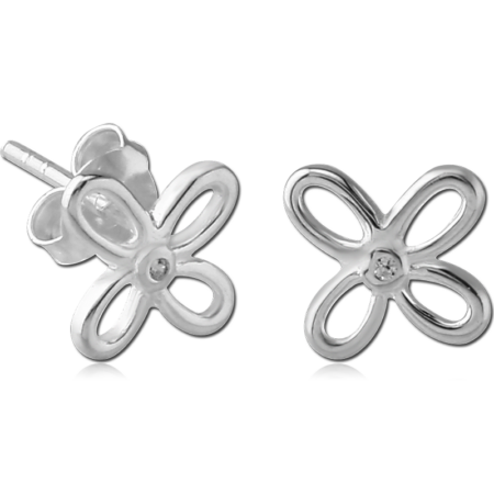 STERLING SILVER 925 JEWELED EAR STUDS PAIR - FLOWER