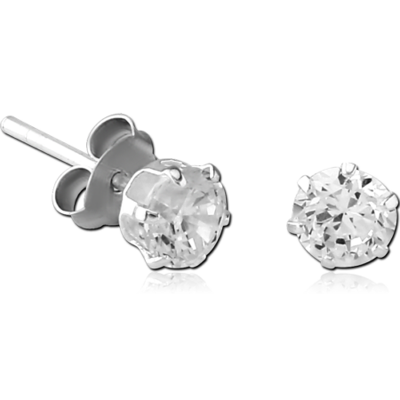 STERLING SILVER 925 JEWELED EAR STUDS PAIR ROUND 5MM