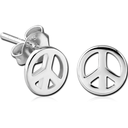 STERLING SILVER 925 EAR STUDS PAIR - PEACE SIGN