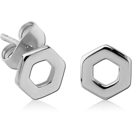 STERLING SILVER 925 EAR STUDS PAIR - HEXAGON