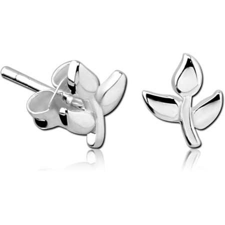 STERLING SILVER 925 EAR STUDS PAIR - LEAF