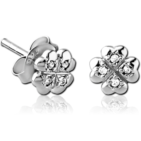 STERLING SILVER 925 JEWELED EAR STUDS PAIR - FOUR HEARTS