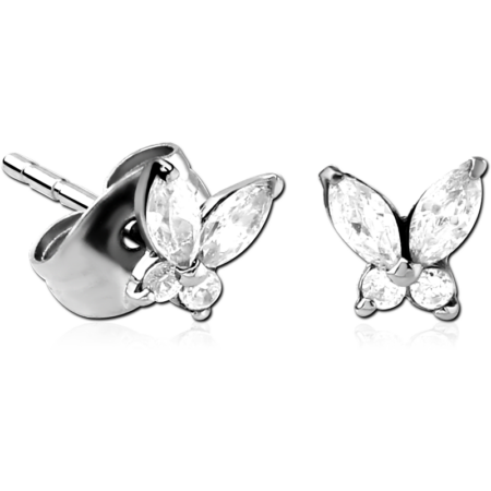STERLING SILVER 925 JEWELED EAR STUDS PAIR - BUTTEFLY