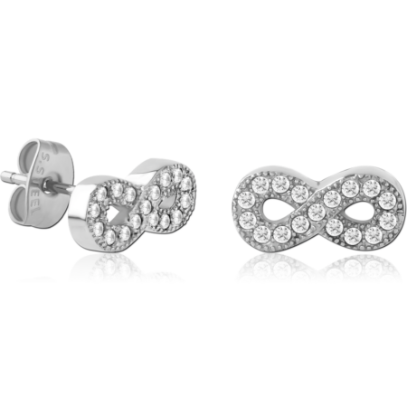 STERLING SILVER 925 JEWELED EAR STUDS PAIR - INFINITY