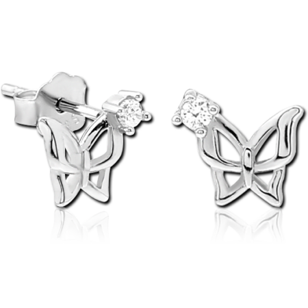 STERLING SILVER 925 JEWELED EAR STUDS PAIR - BUTTERFLY