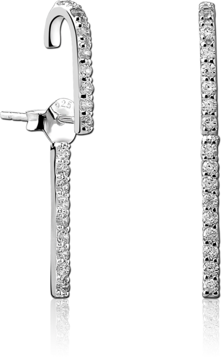 STERLING SILVER 925 JEWELED BACK EARRINGS WITH STUDS PAIR