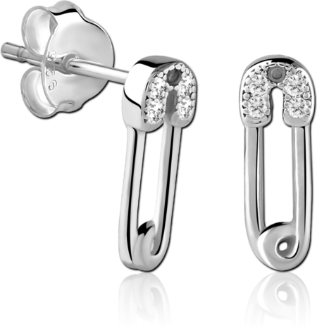 STERLING SILVER 925 JEWELED EAR STUDS PAIR - CLIP