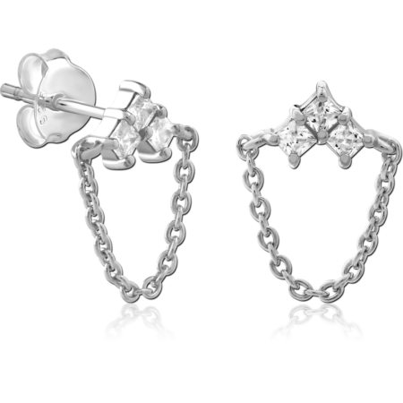 STERLING SILVER 925 JEWELED EAR STUDS PAIR