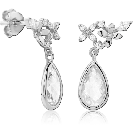 STERLING SILVER 925 JEWELED EAR STUDS PAIR