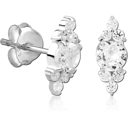 STERLING SILVER 925 JEWELED EAR STUDS PAIR