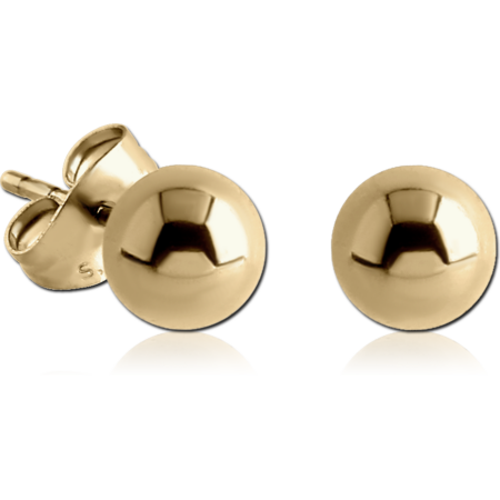 ZIRCON GOLD PVD COATED SURGICAL STEEL BALL EAR STUDS PAIR