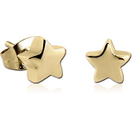 ZIRCON GOLD PVD COATED SURGICAL STEEL EAR STUDS PAIR - STAR