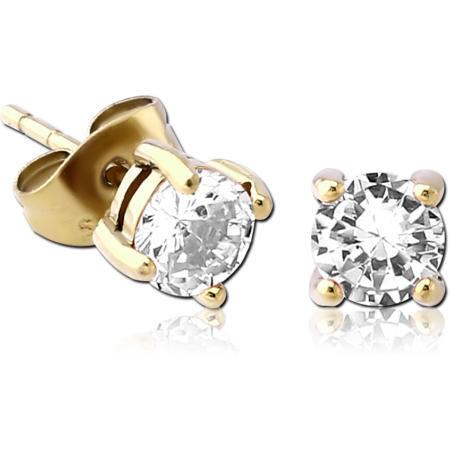 ZIRCON GOLD PVD COATED SURGICAL STEEL JEWELED EAR STUDS PAIR