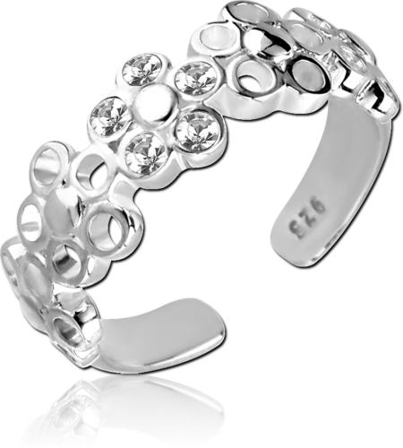 STERLING SILVER 925 JEWELED TOE RING - FLOWERS