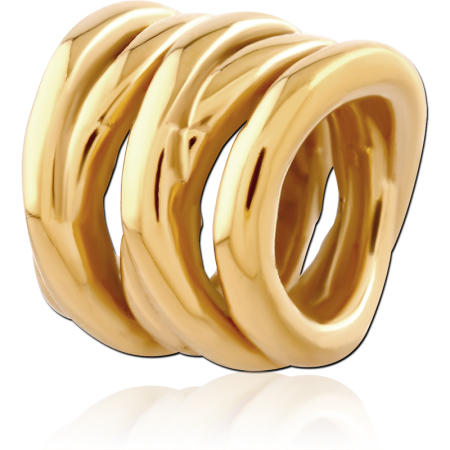 GOLD PVD COATED SURGICAL STEEL BEAD STACKED WAVE RING DESIGN