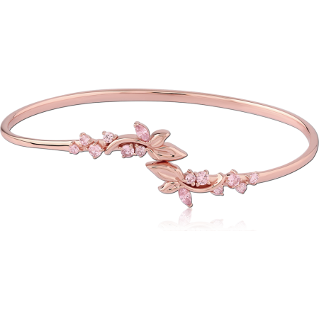 ROSE GOLD PLATED STERLING SILVER 925 BANGLE LEAF VINE PINK GEMS