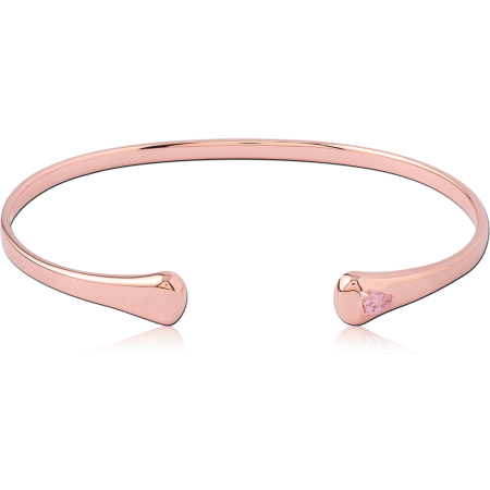ROSE GOLD PLATED STERLING SILVER 925 BANGLE OPEN CUFF PINK GEM ACCENT