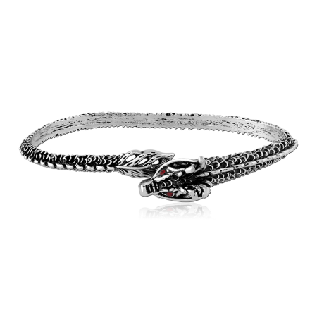 SURGICAL STEEL BANGLE DRAGON HEAD TEXTURED BAND WITH SCALE DETAILING