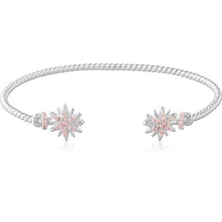 STERLING SILVER 925 BANGLE ROPE CUFF WITH PINK STARBURST ENDS