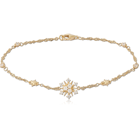 GOLD PLATED 14K STERLING SILVER 925 CHAIN BRACELET STARBURST CENTER WITH CLEAR GEMS