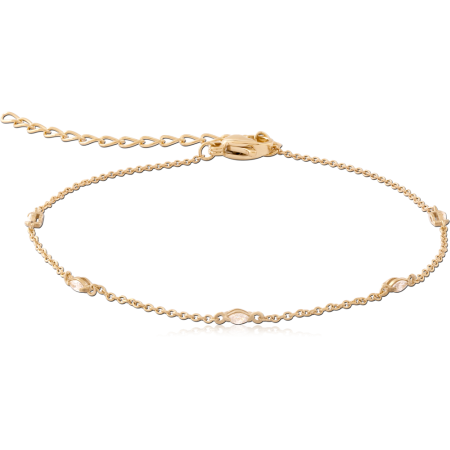 GOLD PVD 18K COATED SURGICAL STEEL BRACELET MARQUISE CLEAR GEM STATIONS