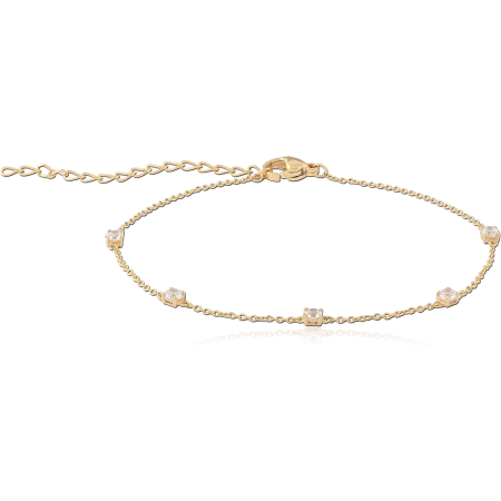 316L GOLD PVD 18K COATED SURGICAL STEEL BRACELET FIVE ROUND CLEAR GEMS