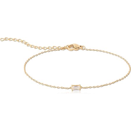 316L GOLD PVD 18K SURGICAL STEEL NECKLACE BAGUETTE CLEAR STONES STATION DESIGN ADJUSTABLE CHAIN