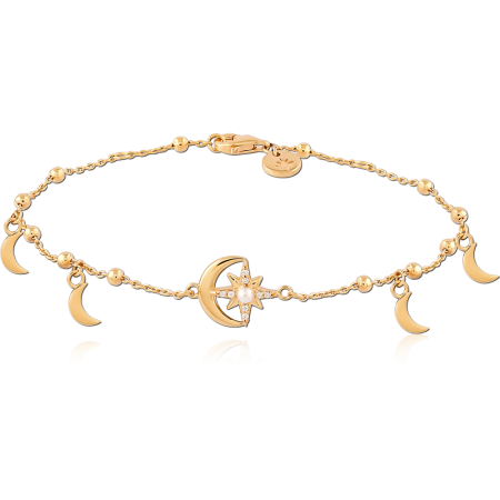 GOLD PLATED 18K STERLING SILVER 925 BRACELET CRESCENT MOON AND STAR WITH MOON CHARMS
