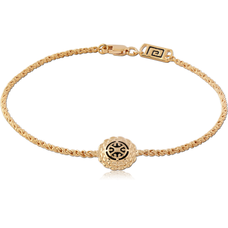 GOLD PLATED 18K STERLING SILVER 925 BRACELET ROPE CHAIN WITH GREEK KEY MEDALLION