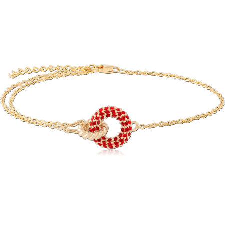 GOLD PLATED 18K STERLING SILVER 925 BRACELET DOUBLE RING KNOT WITH RED GEMS