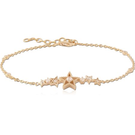 GOLD PLATED 18K STERLING SILVER 925 BRACELET WITH STAR CLUSTER CLEAR GEMS