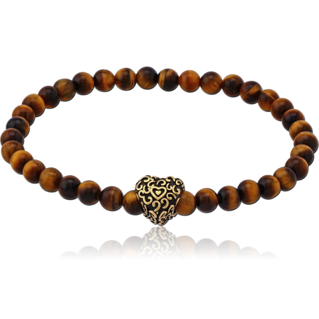 GOLD PVD COATED SURGICAL STEEL ELLASTIC BRACELET WITH STONE BEADS