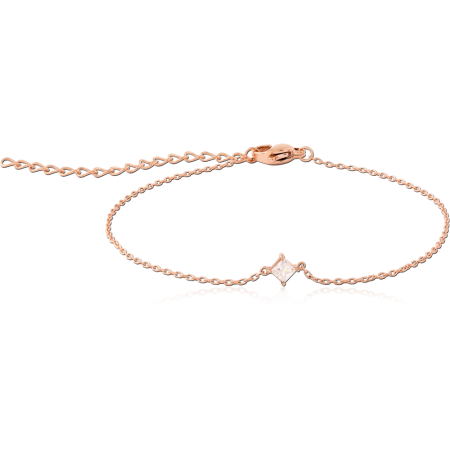 316L ROSE GOLD PVD COATED SURGICAL STEEL BRACELET SQUARE CLEAR GEM STATIONS