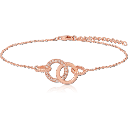 STERLING SILVER 925 BRACELET INTERLOCKING CIRCLES WITH CLEAR GEMS ADJUSTABLE CHAIN
