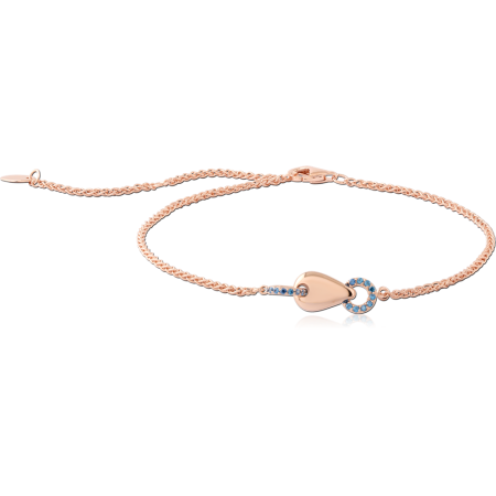 ROSE GOLD PLATED STERLING SILVER 925 BRACELET HEART LINK BLUE GEM ACCENTS