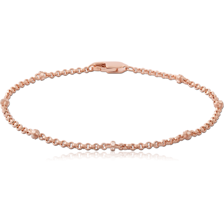 ROSE GOLD PLATED STERLING SILVER 925 BRACELET BEADED CHAIN WITH CROSS CHARM