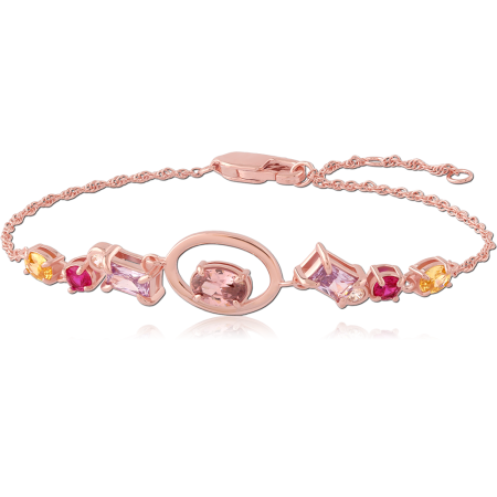 ROSE GOLD STERLING SILVER 925 BRACELET MIXED CUT MULTICOLOR GEMS ADJUSTABLE