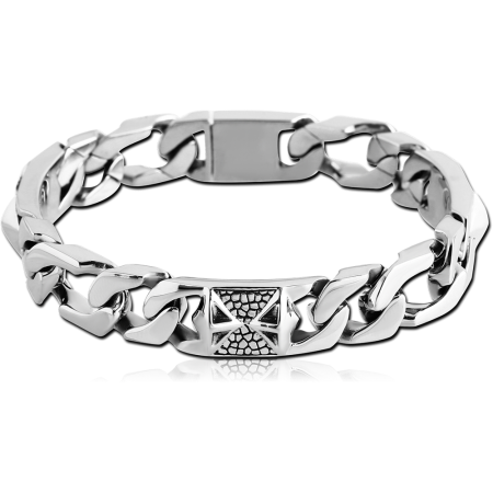 SURGICAL STEEL BRACELET CURB CHAIN WITH TEXTURED CENTER PLAQUE BOX CLASP