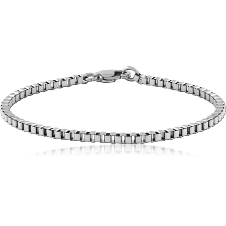 STAINLESS STEEL BRACELET SLIM BOX CHAIN LOBSTER CLASP POLISHED FINISH