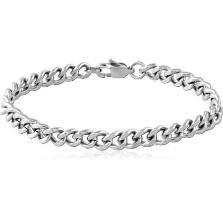 STAINLESS STEEL BRACELET MEDIUM CURB CHAIN LOBSTER CLASP POLISHED FINISH